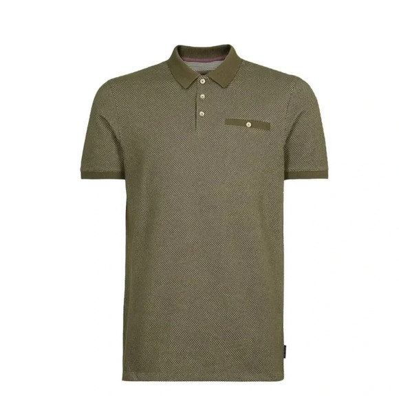 Ted Baker London Men's olive Green dot Short Sleeve Polo Shirt Size 6 XL - Picture 1 of 9